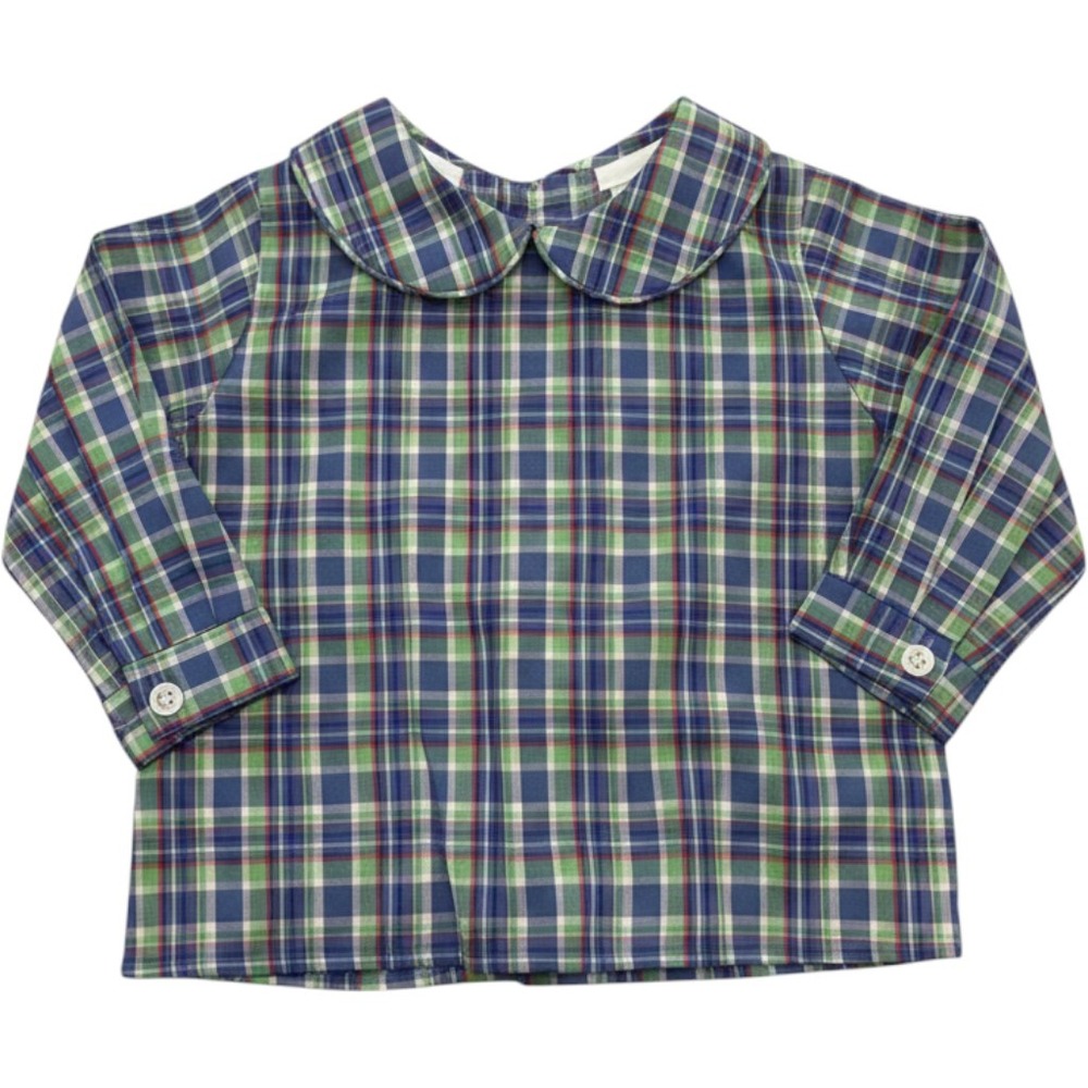 The Bailey Boys Blue Green Plaid Peter Pan Collar Shirt 9M Made in‎ USA